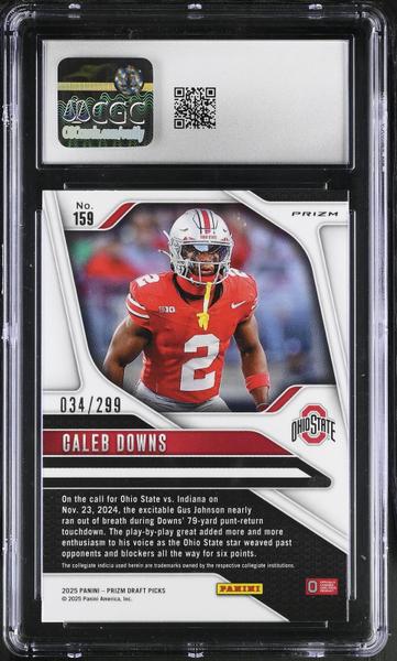 Caleb Downs Blue Wave 2025 Prizm Draft Picks #159 34/299 CGC 10-2