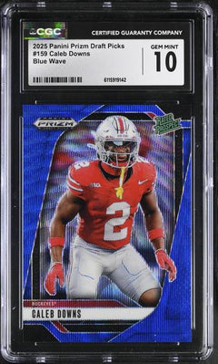 Caleb Downs Blue Wave 2025 Prizm Draft Picks #159 34/299 CGC 10-1