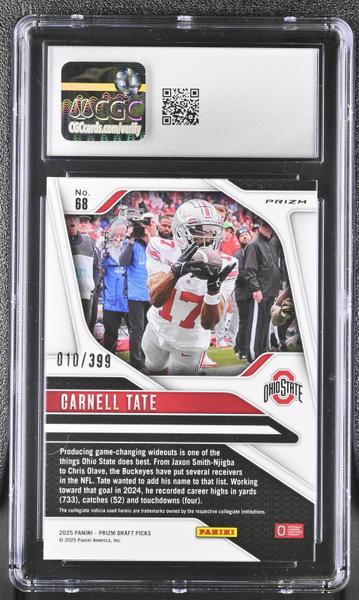 Carnell Tate Red 2025 Prizm Draft Picks 10/399 #68 CGC 9-2