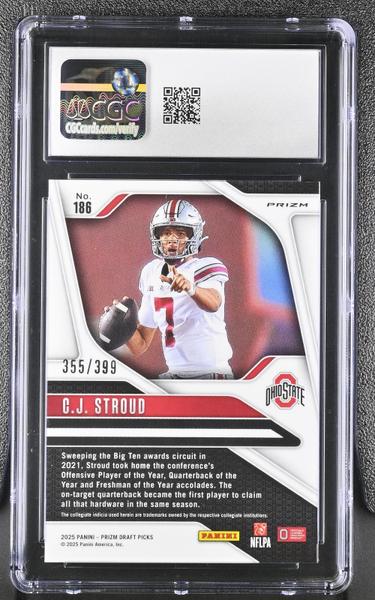 C.J. Stroud Red 2025 Prizm Draft Picks #186 355/399 CGC 10-2