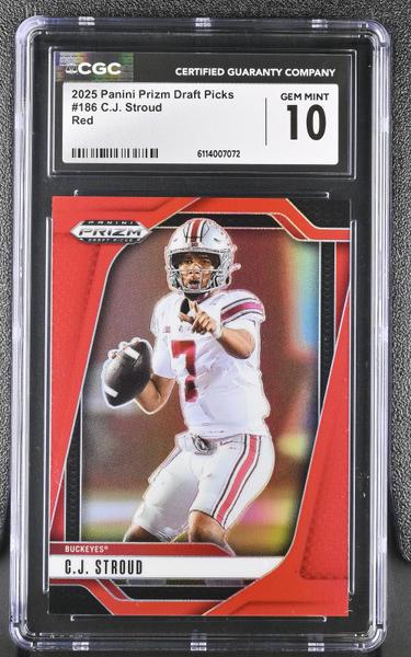 C.J. Stroud Red 2025 Prizm Draft Picks #186 355/399 CGC 10-1