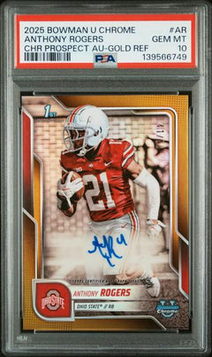 Anthony Rogers 2025 Bowman University Chrome Gold Refractor Auto 41/50 #AR PSA 10-1