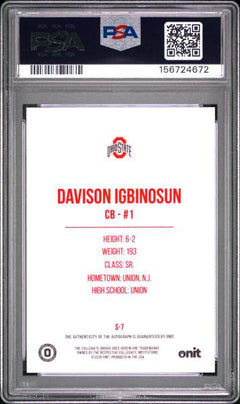 Davison Igbinosun 2025 Onit Ohio State University Signatures #S-7 PSA 9-2
