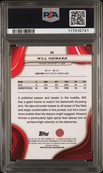 Will Howard 2024 Bowman Best University Gold Refractor 32/50 #68 PSA 10-2
