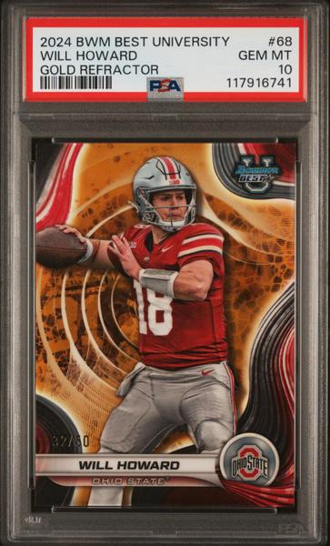 Will Howard 2024 Bowman Best University Gold Refractor 32/50 #68 PSA 10-1