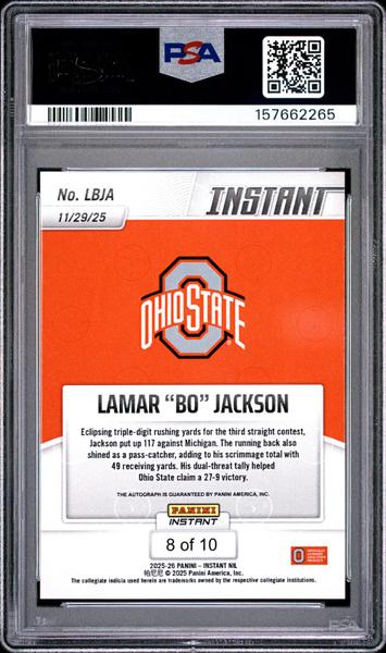 Lamar "Bo" Jackson 2025 Panini Instant Nil College Football Autograph-Water 8/10 #LBJA PSA 10-2