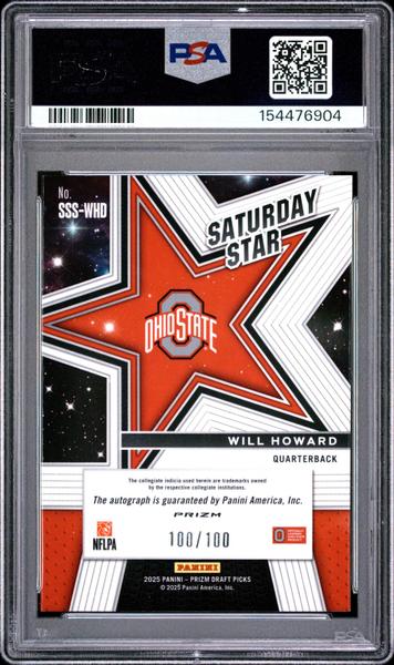 Will Howard 2025 Panini Prizm Draft Picks Saturday Star Signatures Red Prizm 100/100 PSA 10-2