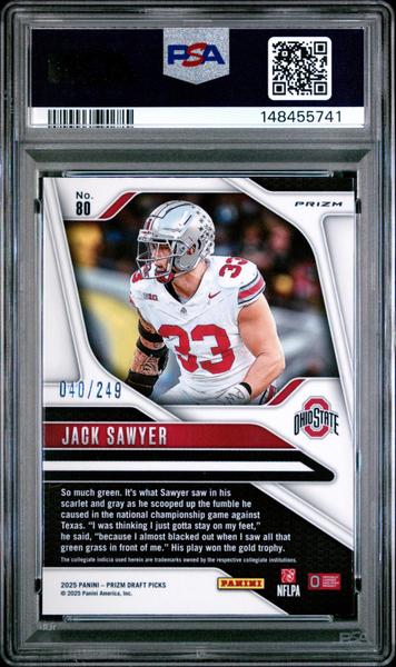 Jack Sawyer 2025 Panini Prizm Draft Picks Blue Prizm 40/249 #80 PSA 10-2