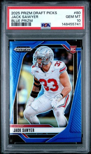 Jack Sawyer 2025 Panini Prizm Draft Picks Blue Prizm 40/249 #80 PSA 10