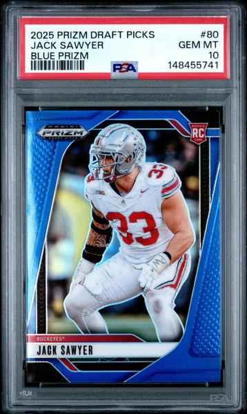 Jack Sawyer 2025 Panini Prizm Draft Picks Blue Prizm 40/249 #80 PSA 10