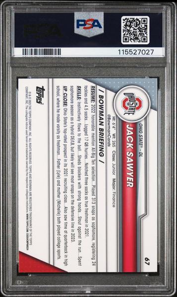 Jack Sawyer 2023 Bowman University Chrome Sapphire #67 PSA 10-2