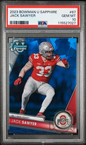 Jack Sawyer 2023 Bowman University Chrome Sapphire #67 PSA 10