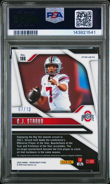 CJ Stroud 2025 Panini Prizm Draft Picks Gold Prizm #186 7/10 PSA 10-2