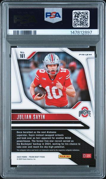 Julian Sayin 2025 Panini Prizm Draft Picks Ruby Wave #161 PSA 9