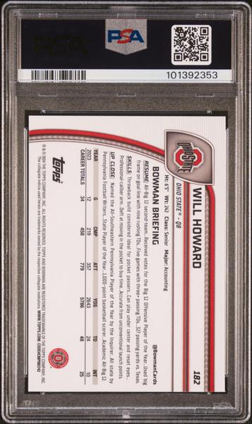 Will Howard 2024 Bowman University Chrome #182 PSA 10-2