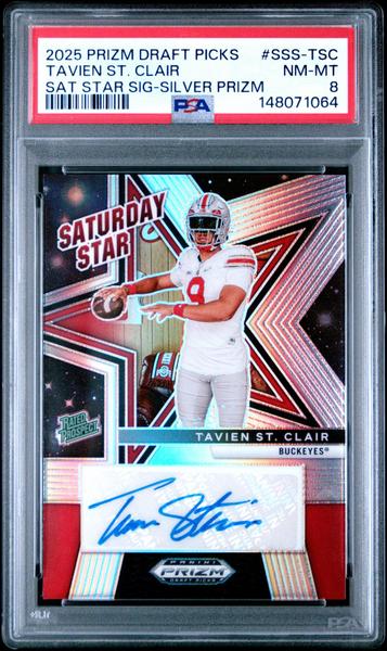 Tavien St. Clair 2025 Panini Prizm Draft Picks Saturday Star Signatures #SSS-TSC PSA 8