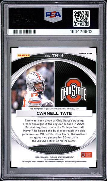 Carnell Tate 2024 Panini The Ohio State University Nil Trophy Hunting Green Auto PSA 10-2