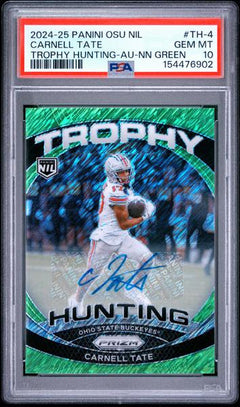 Carnell Tate 2024 Panini The Ohio State University Nil Trophy Hunting Green Auto PSA 10-1
