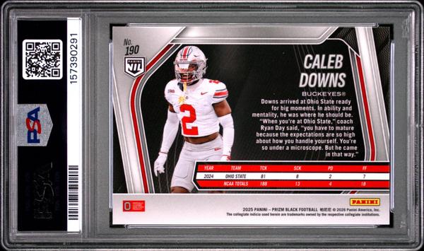 Caleb Downs 2025 Panini Prizm Black #190 PSA 10