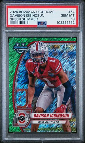 Davison Igbinosun 2024 Bowman University Chrome Green Shimmer #54 PSA 10