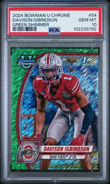 Davison Igbinosun 2024 Bowman University Chrome Green Shimmer #54 PSA 10