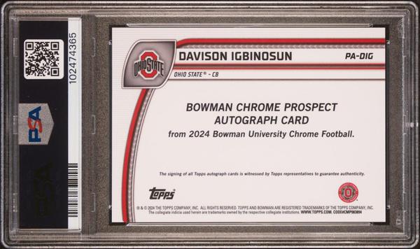 Davison Igbinosun 2024 Bowman University Chrome Orange Refractor Auto 9/25 #PADIG PSA 10-2