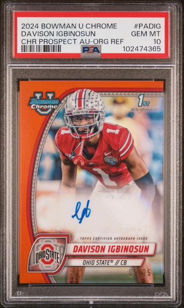 Davison Igbinosun 2024 Bowman University Chrome Orange Refractor Auto 9/25 #PADIG PSA 10-1