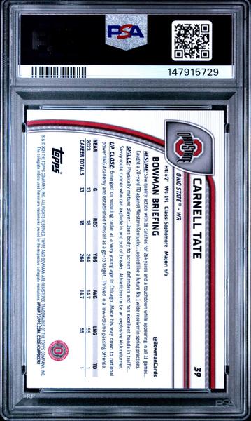Carnell Tate 2024 Bowman University Chrome Purple Shimmer #39 PSA 10