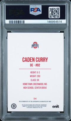 Caden Curry 2025 Onit Ohio State University Signatures #S-4 PSA 9-2