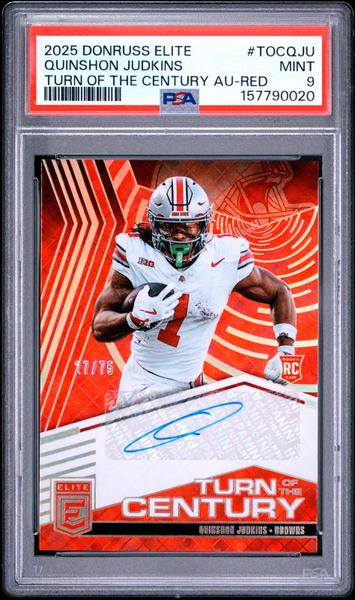 Quinshon Judkins 2025 Panini Donruss Elite Turn Of The Century Autographs Red 27/75 #TOCQJU PSA 9