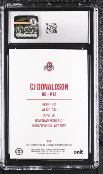 CJ Donaldson Team Color Shimmer 2025 Ohio State Buckeyes Signature Series #S-3 140/199 CGC 9.5-2