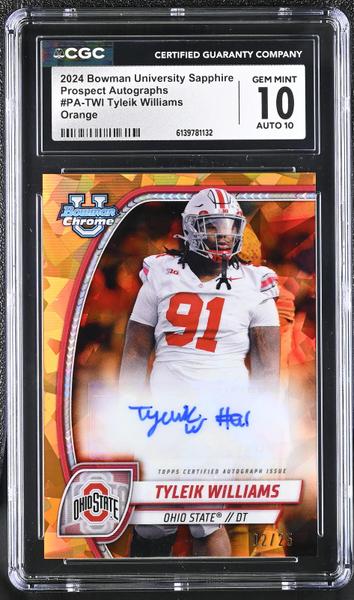 Tyleik Williams Orange 2024 University Sapphire Prospect Autographs #PA-TWI 2/25 CGC 10