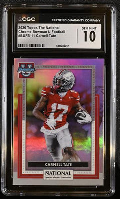 Carnell Tate 2026 The National Chrome Bowman U Football #BUFB-11 CGC 10-1
