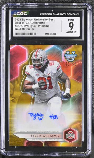 Tyleik Williams Gold Refractor 2023 University Best of '23 Autographs #BOA-TWI 25/50 CGC 9