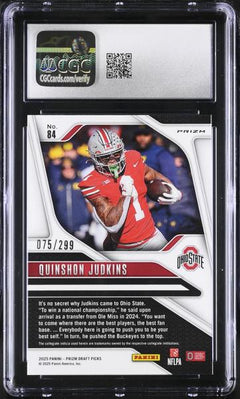 Quinshon Judkins Blue Wave 2025 Prizm Draft Picks 75/299 #84 CGC 10-2