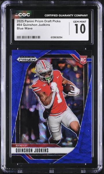 Quinshon Judkins Blue Wave 2025 Prizm Draft Picks 75/299 #84 CGC 10-1