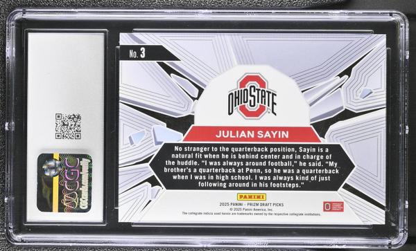 Julian Sayin 2025 Prizm Draft Picks Prizm Break #3 CGC 10-2