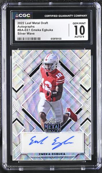 Emeka Egbuka Silver Wave 2022 Metal Draft Autographs 1/30 #BA-EE1 CGC 10