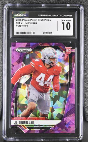 JT Tuimoloau Purple Ice 2025 Prizm Draft Picks 72/199 #81 CGC 10