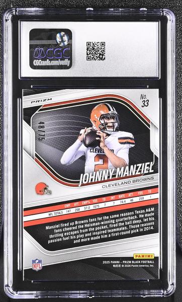 Johnny Manziel Red Power 2025 Prizm Black 48/75 #33 CGC 10-2