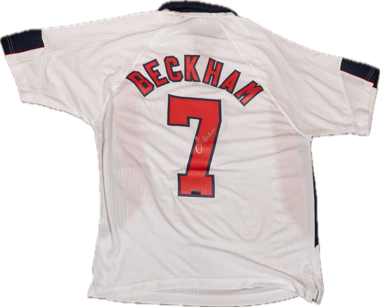 David Beckham Autographed #7 England 1998 Replica Home Jersey