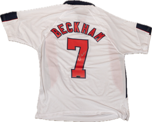 David Beckham Autographed #7 England 1998 Replica Home Jersey