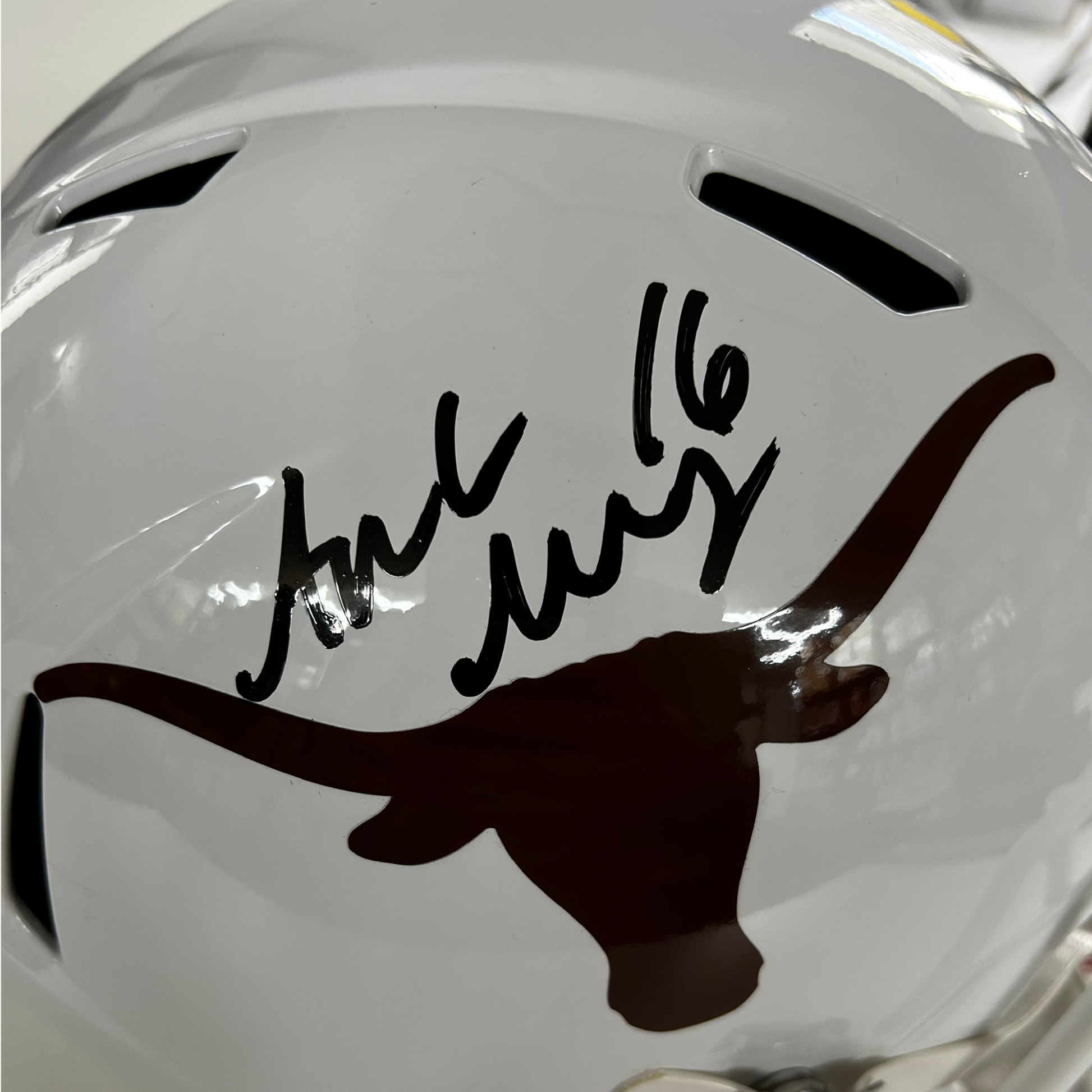 Arch Manning Autographed University of Texas Full-Size White Speed Replica Helmet-2