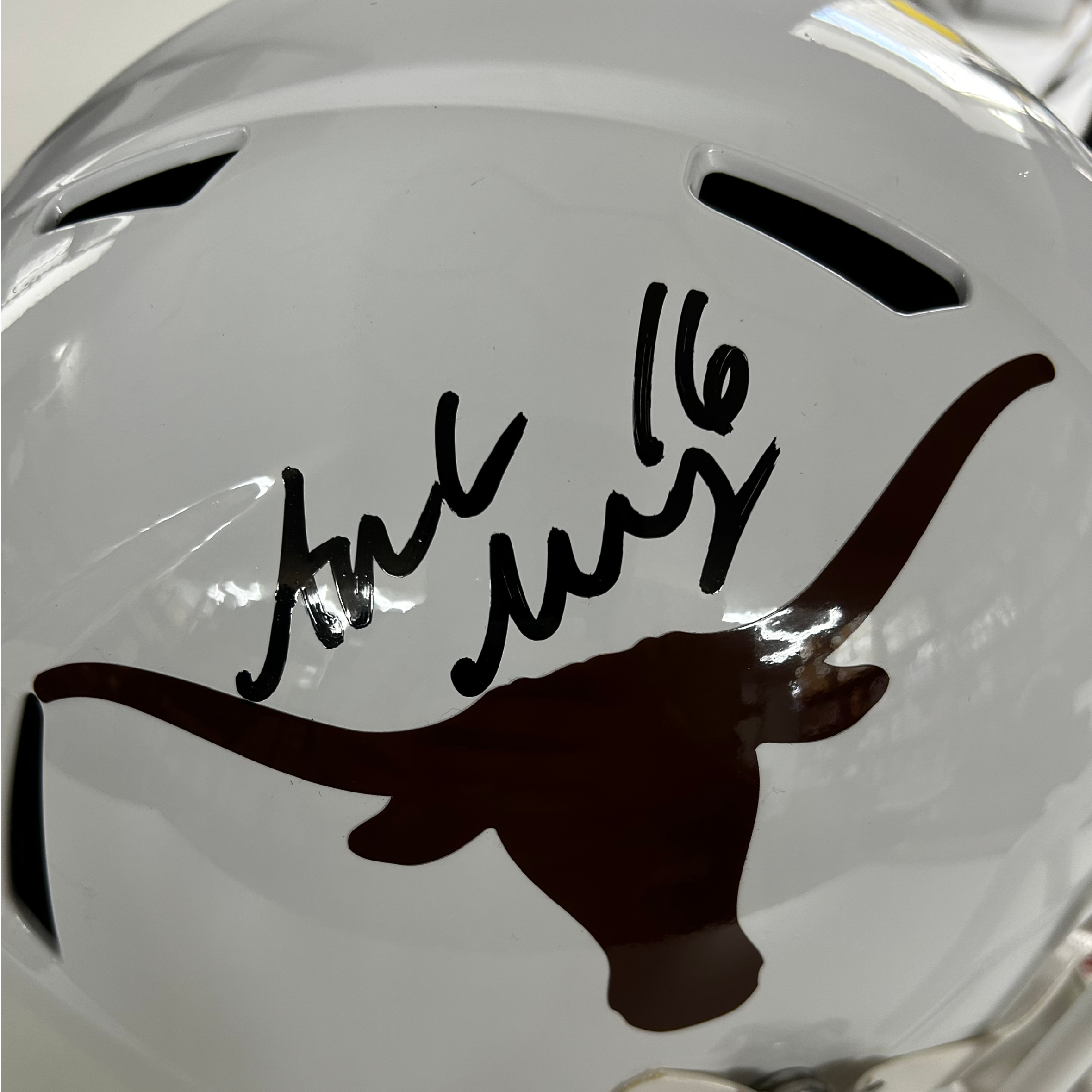 Arch Manning Autographed University of Texas Full-Size White Speed Replica Helmet