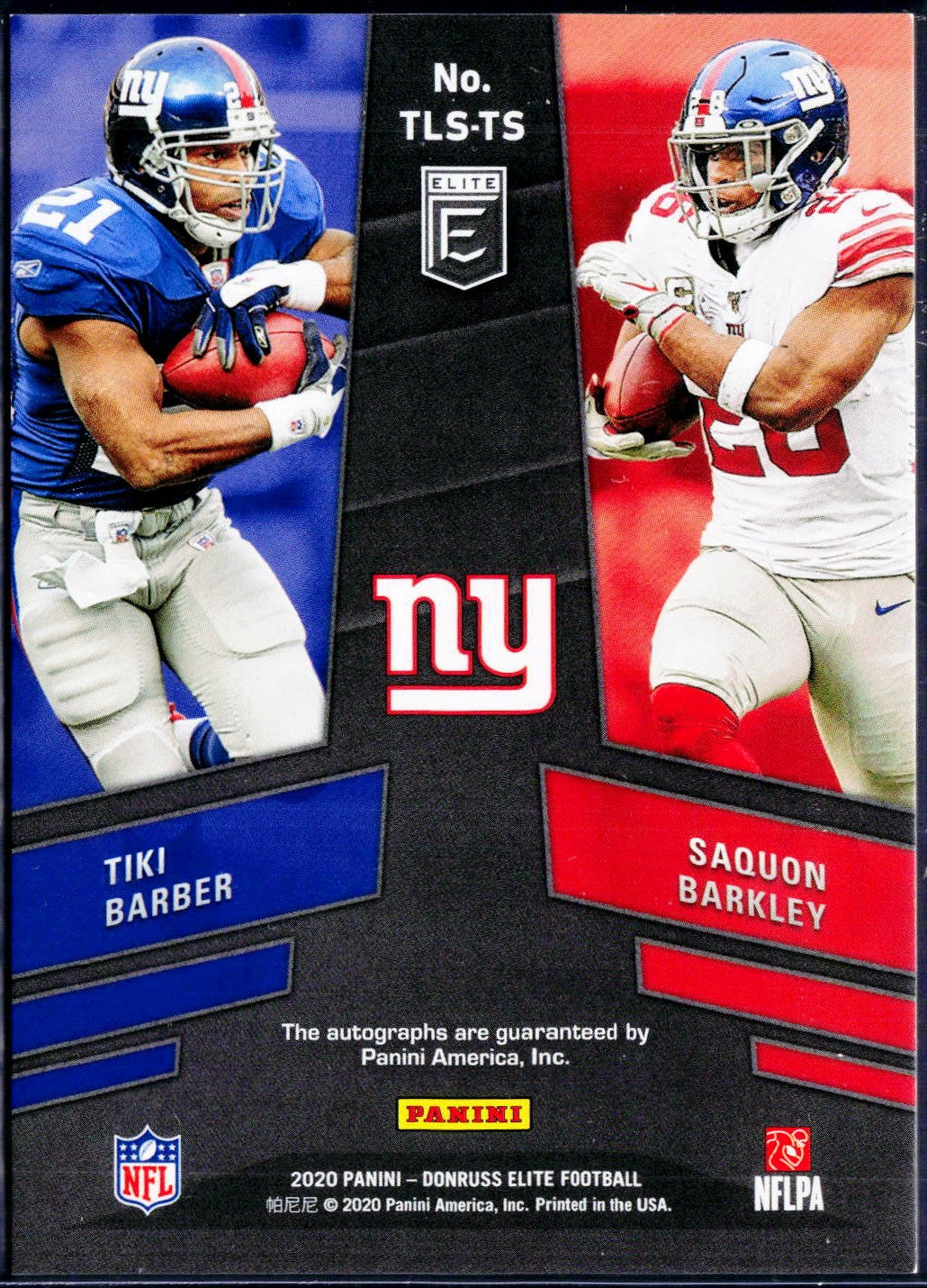 Tiki Barber Saquon Barkley 2020 Donruss Elite Team Lineage Dual Auto SP 10/15-2