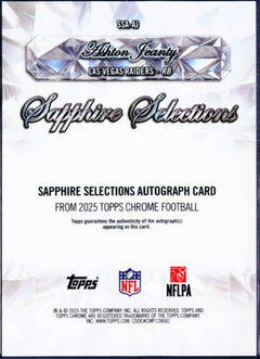 Ashton Jeanty RC 2025 Topps Chrome Sapphire Selections Rookie Auto-2