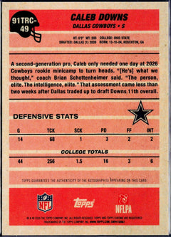 Caleb Downs RC 2026 Topps Silver Pack Chrome 1991 Throwback Rookie Auto-2
