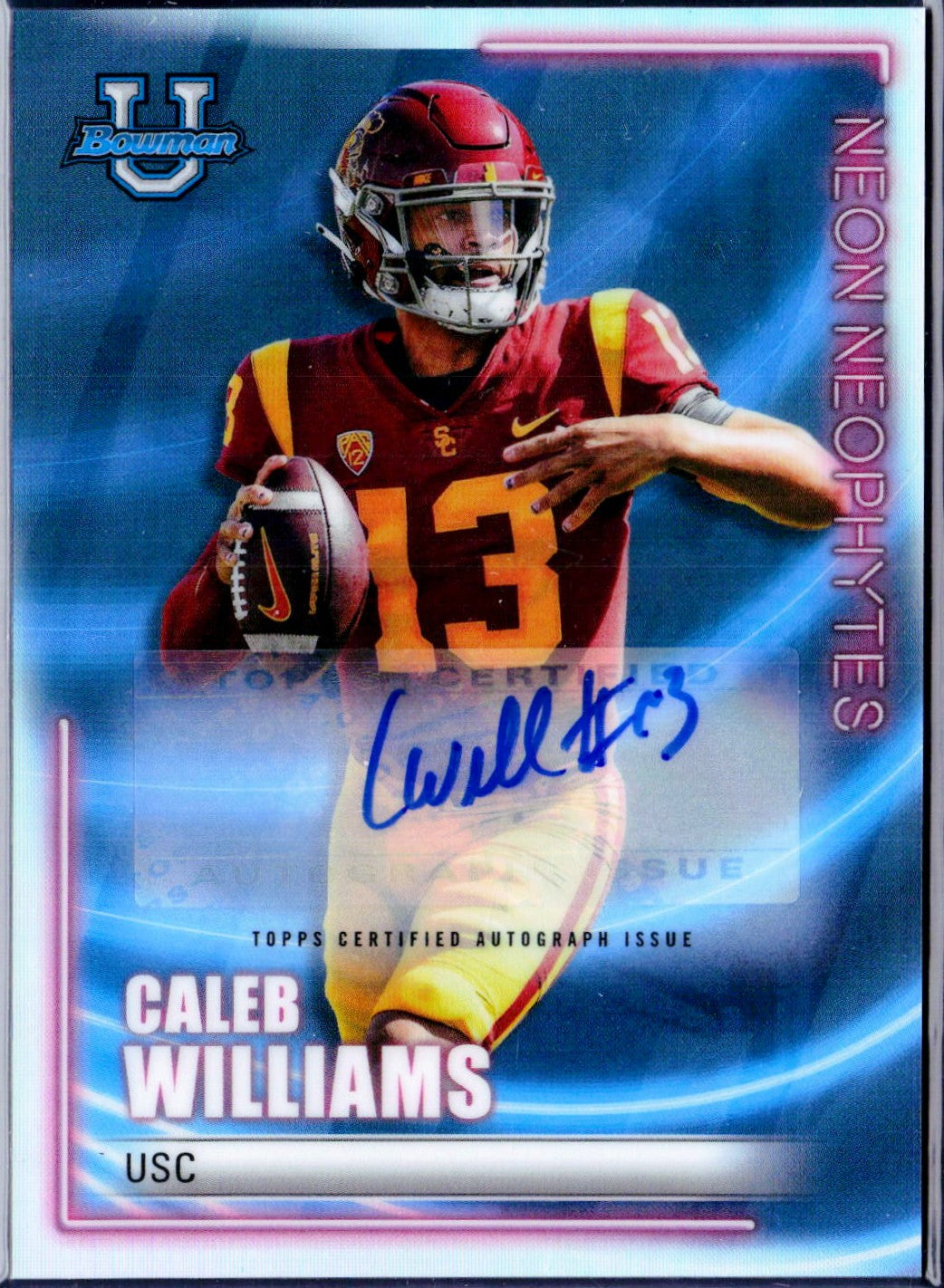 Caleb Williams RC 2022 Bowman U Best Neon Neophytes Rookie Auto SP 8/99
