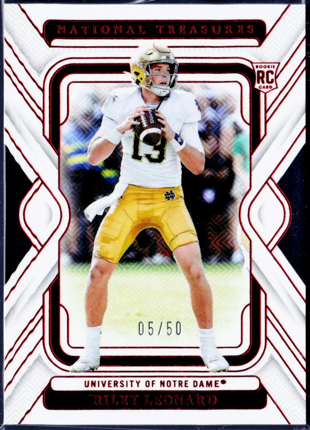 Riley Leonard RC 2025 National Treasures Red Rookie SP 5/50