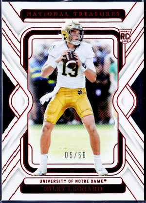 Riley Leonard RC 2025 National Treasures Red Rookie SP 5/50